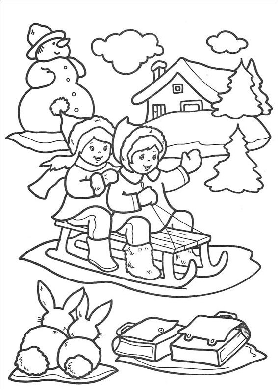 Planse De Colorat Cu Copii Care Se Joaca Iarna